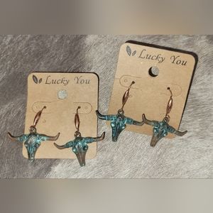 Lucky You Copper Steer Skull Earrings
